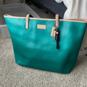 Coach Saffiano Green Leather Tote